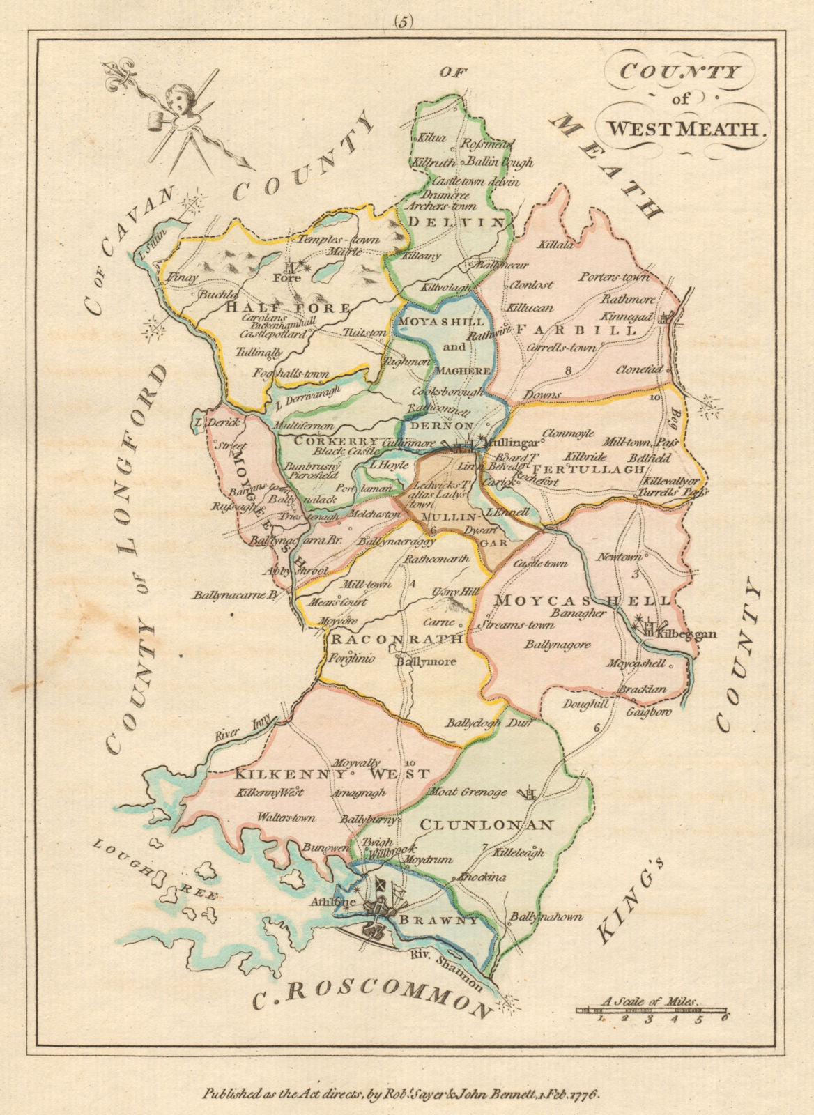 County of West Meath, Leinster. Antique copperplate map. Scalé / Sayer 1776